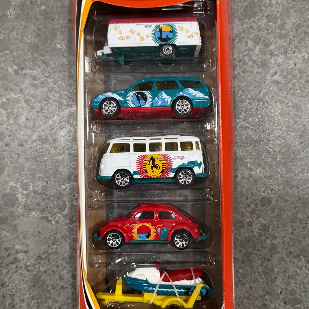 Vibrant Toy Car Collection with Surf Theme